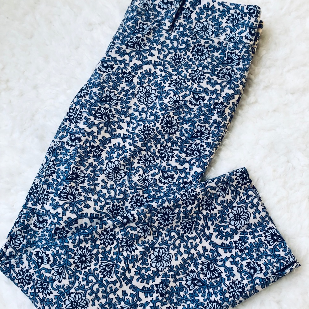 LOFT Marisa Fit Blue Floral Work Pants